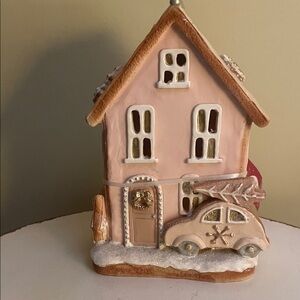 Charming Pink Holiday Gingerbread House Decor
